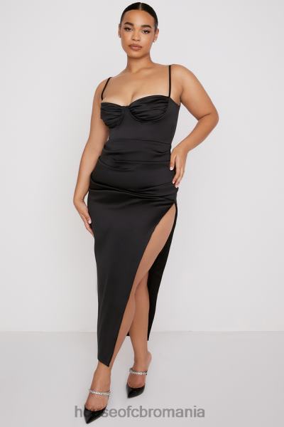 îmbrăcăminte House of CB Flora rochie midi corset plisat satin negru X4F68517