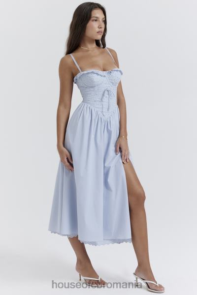 îmbrăcăminte House of CB Jaime soft blue broderie anglais rochie de soare midi X4F68213