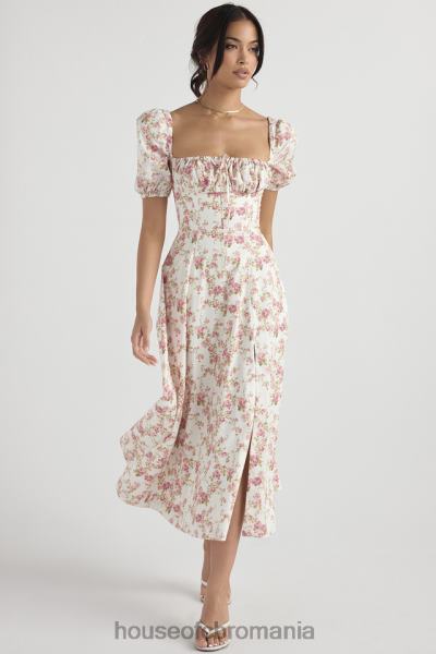 îmbrăcăminte House of CB Rochie de soare midi cu mâneci bufante cu imprimeu tallulah rose X4F68427