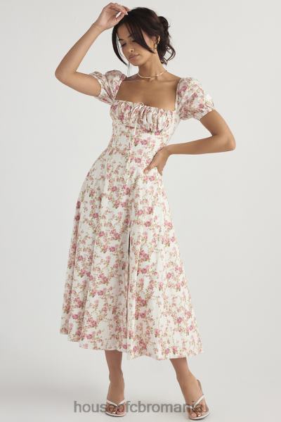 îmbrăcăminte House of CB Rochie de soare midi cu mâneci bufante cu imprimeu tallulah rose X4F68427