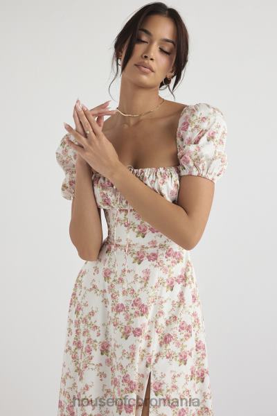 îmbrăcăminte House of CB Rochie de soare midi cu mâneci bufante cu imprimeu tallulah rose X4F68427