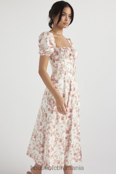 îmbrăcăminte House of CB Rochie de soare midi cu mâneci bufante cu imprimeu tallulah rose X4F68427