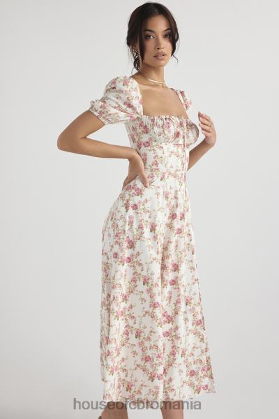 îmbrăcăminte House of CB Rochie de soare midi cu mâneci bufante cu imprimeu tallulah rose X4F68427