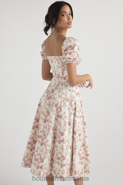 îmbrăcăminte House of CB Rochie de soare midi cu mâneci bufante cu imprimeu tallulah rose X4F68427