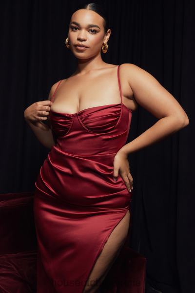 îmbrăcăminte House of CB flora wine satin plisat corset rochie midi X4F68515