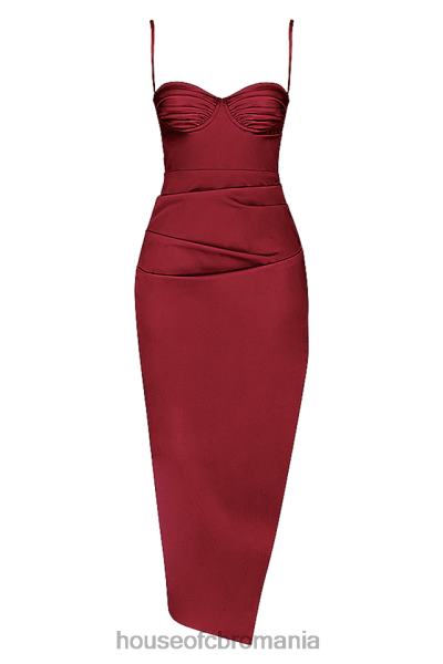 îmbrăcăminte House of CB flora wine satin plisat corset rochie midi X4F68515