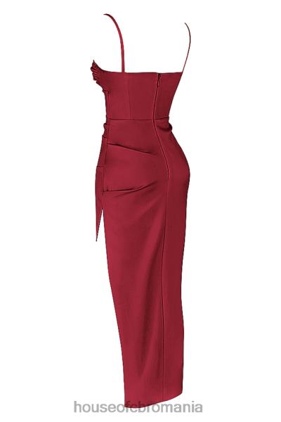 îmbrăcăminte House of CB flora wine satin plisat corset rochie midi X4F68515