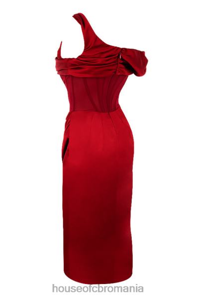 îmbrăcăminte House of CB rochie corset midi cu drapaj asimetric rosie lulu X4F68587
