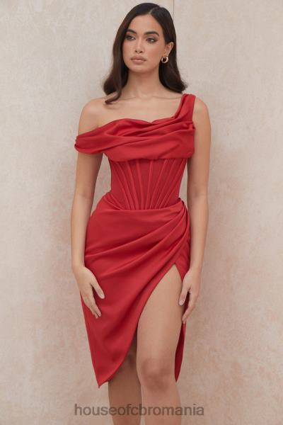 îmbrăcăminte House of CB rochie corset midi cu drapaj asimetric rosie lulu X4F68587