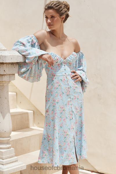 îmbrăcăminte House of CB rochie de soare midi bardot floral albastru hope X4F68608