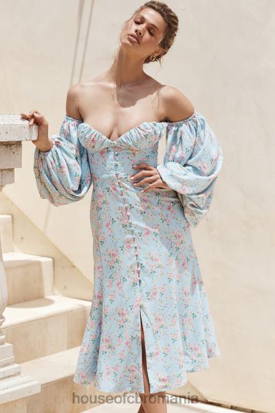îmbrăcăminte House of CB rochie de soare midi bardot floral albastru hope X4F68608