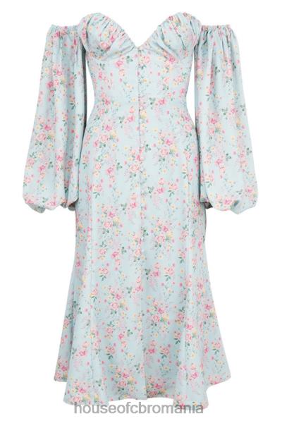 îmbrăcăminte House of CB rochie de soare midi bardot floral albastru hope X4F68608