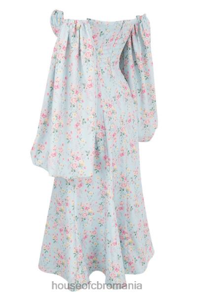 îmbrăcăminte House of CB rochie de soare midi bardot floral albastru hope X4F68608