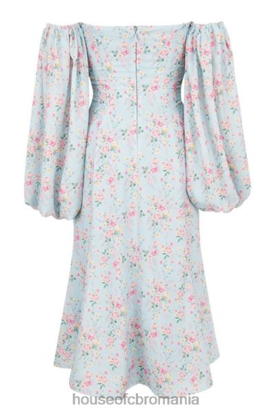 îmbrăcăminte House of CB rochie de soare midi bardot floral albastru hope X4F68608