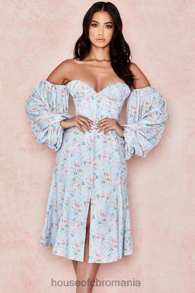 îmbrăcăminte House of CB rochie de soare midi bardot floral albastru hope X4F68608