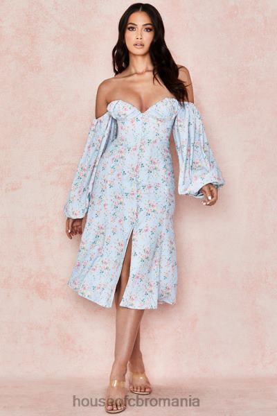 îmbrăcăminte House of CB rochie de soare midi bardot floral albastru hope X4F68608