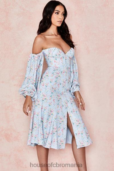 îmbrăcăminte House of CB rochie de soare midi bardot floral albastru hope X4F68608