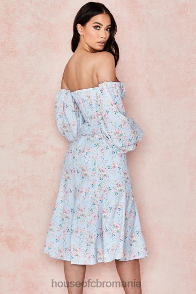 îmbrăcăminte House of CB rochie de soare midi bardot floral albastru hope X4F68608