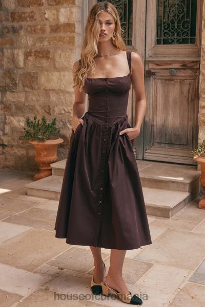 îmbrăcăminte House of CB rochie de soare midi maro bogat tatiana X4F68172