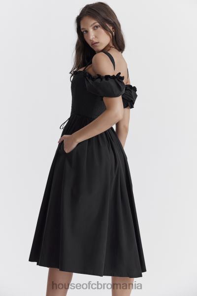 îmbrăcăminte House of CB rochie de soare midi silvana neagră cu mâneci bufante X4F68225