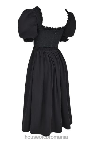 îmbrăcăminte House of CB rochie de soare midi silvana neagră cu mâneci bufante X4F68225