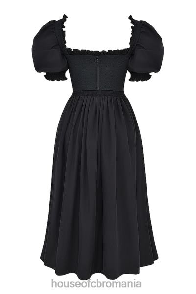 îmbrăcăminte House of CB rochie de soare midi silvana neagră cu mâneci bufante X4F68225