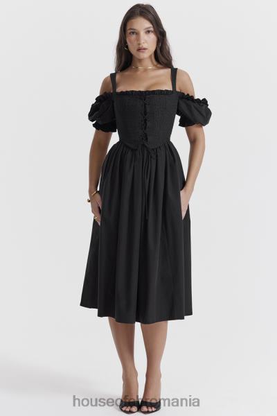 îmbrăcăminte House of CB rochie de soare midi silvana neagră cu mâneci bufante X4F68225