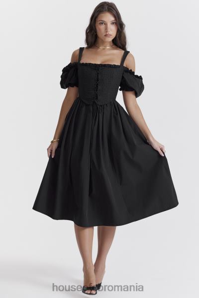 îmbrăcăminte House of CB rochie de soare midi silvana neagră cu mâneci bufante X4F68225