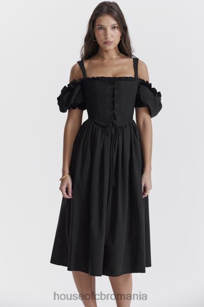îmbrăcăminte House of CB rochie de soare midi silvana neagră cu mâneci bufante X4F68225