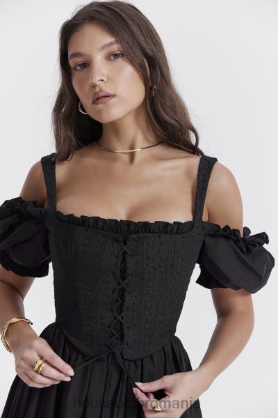 îmbrăcăminte House of CB rochie de soare midi silvana neagră cu mâneci bufante X4F68225