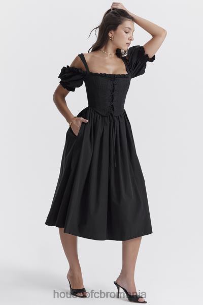 îmbrăcăminte House of CB rochie de soare midi silvana neagră cu mâneci bufante X4F68225