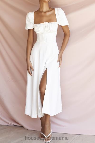 îmbrăcăminte House of CB rochie de soare midi tallulah albă cu mâneci bufante X4F68440