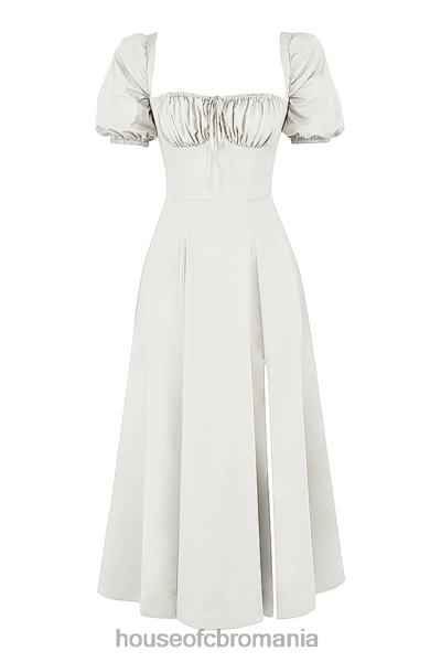 îmbrăcăminte House of CB rochie de soare midi tallulah albă cu mâneci bufante X4F68440