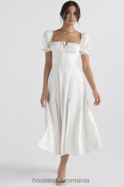 îmbrăcăminte House of CB rochie de soare midi tallulah albă cu mâneci bufante X4F68440