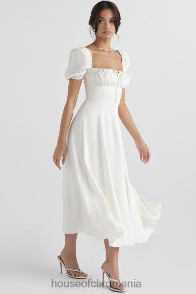 îmbrăcăminte House of CB rochie de soare midi tallulah albă cu mâneci bufante X4F68440