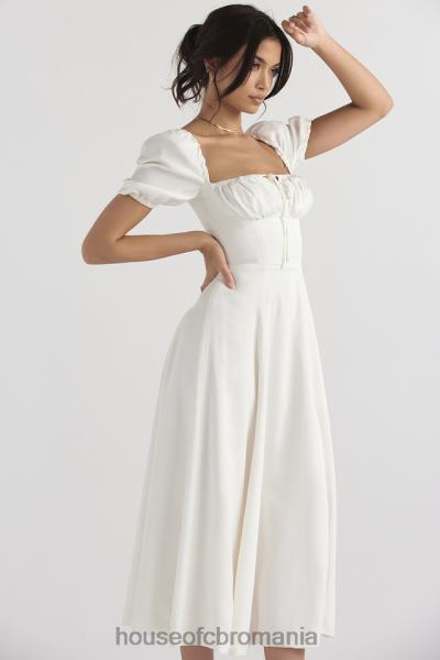 îmbrăcăminte House of CB rochie de soare midi tallulah albă cu mâneci bufante X4F68440