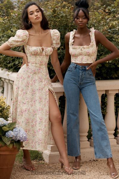 îmbrăcăminte House of CB rochie de soare midi tallulah lemon floral cu mâneci bufante X4F68617
