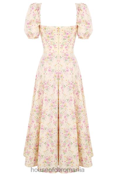 îmbrăcăminte House of CB rochie de soare midi tallulah lemon floral cu mâneci bufante X4F68617