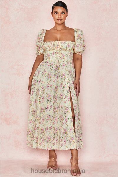 îmbrăcăminte House of CB rochie de soare midi tallulah lemon floral cu mâneci bufante X4F68617