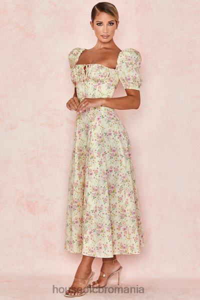 îmbrăcăminte House of CB rochie de soare midi tallulah lemon floral cu mâneci bufante X4F68617