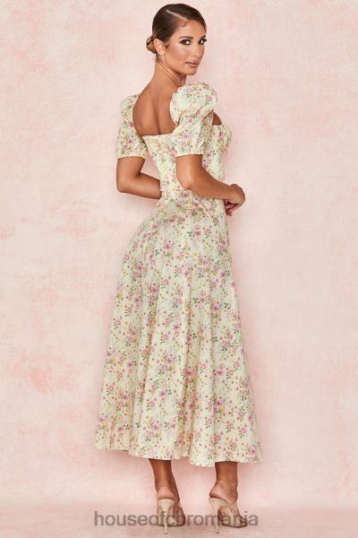 îmbrăcăminte House of CB rochie de soare midi tallulah lemon floral cu mâneci bufante X4F68617