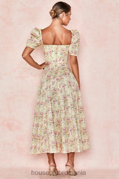 îmbrăcăminte House of CB rochie de soare midi tallulah lemon floral cu mâneci bufante X4F68617