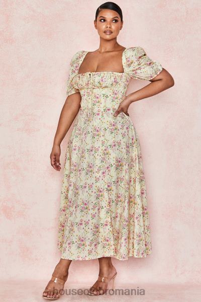îmbrăcăminte House of CB rochie de soare midi tallulah lemon floral cu mâneci bufante X4F68617