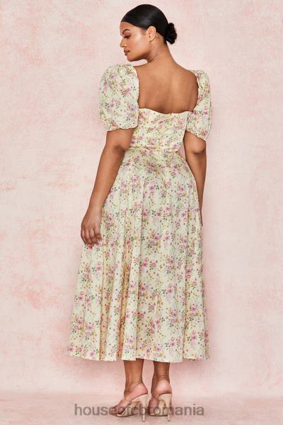 îmbrăcăminte House of CB rochie de soare midi tallulah lemon floral cu mâneci bufante X4F68617