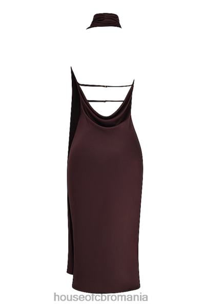 îmbrăcăminte House of CB rochie midi angelina ciocolată cu decolteu X4F68326