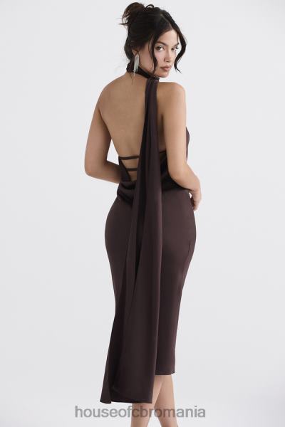 îmbrăcăminte House of CB rochie midi angelina ciocolată cu decolteu X4F68326