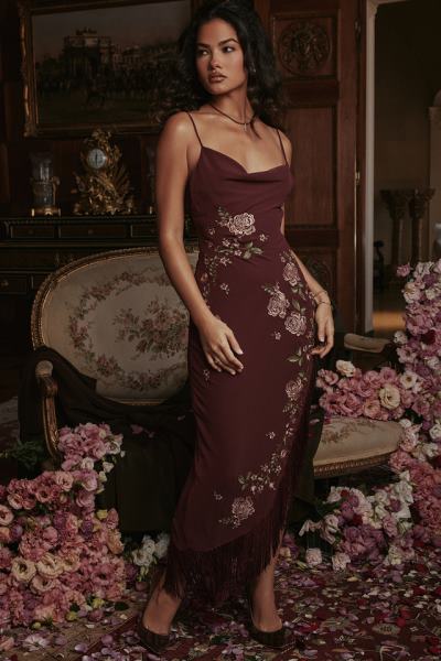 îmbrăcăminte House of CB rochie midi brodata vin eloisa X4F68361