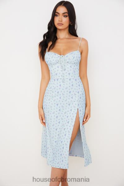 îmbrăcăminte House of CB rochie midi bustieră florală albastră carina X4F68573