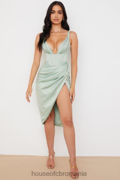 îmbrăcăminte House of CB rochie midi corset din satin faye pistachio X4F68563