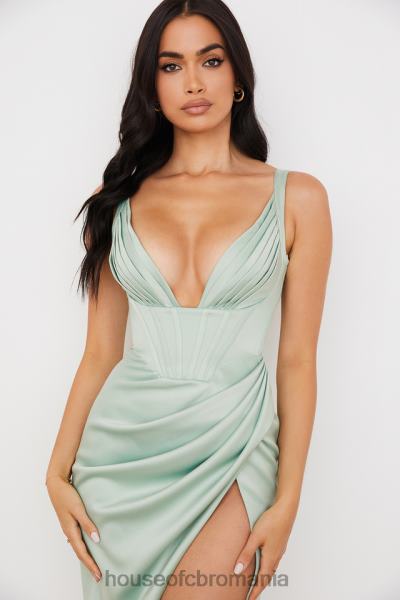 îmbrăcăminte House of CB rochie midi corset din satin faye pistachio X4F68563